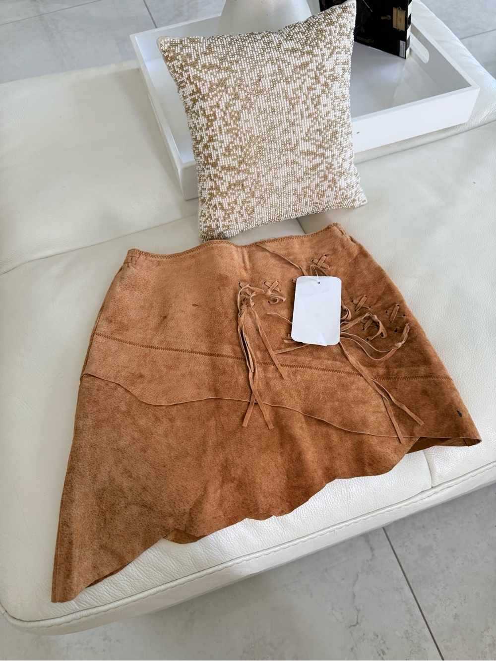 Vintage look Brown Suede Fringe A-Line Mini Skirt